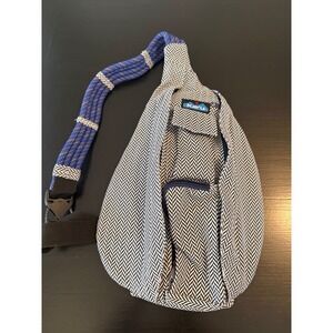 KAVU Rope Bag Sling Crossbody Navy White Herringbone Canvas Backpack 923-488